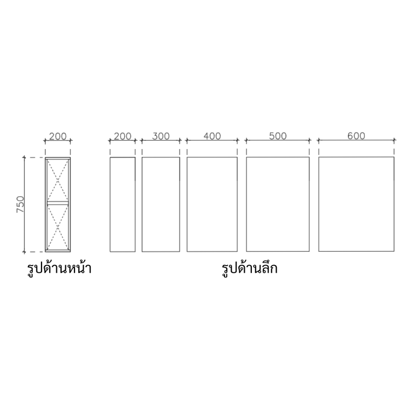 โครงตู้สำเร็จรูป ฟังก์ชั่น A  ขนาด 200 x 750 x 600 มม. 