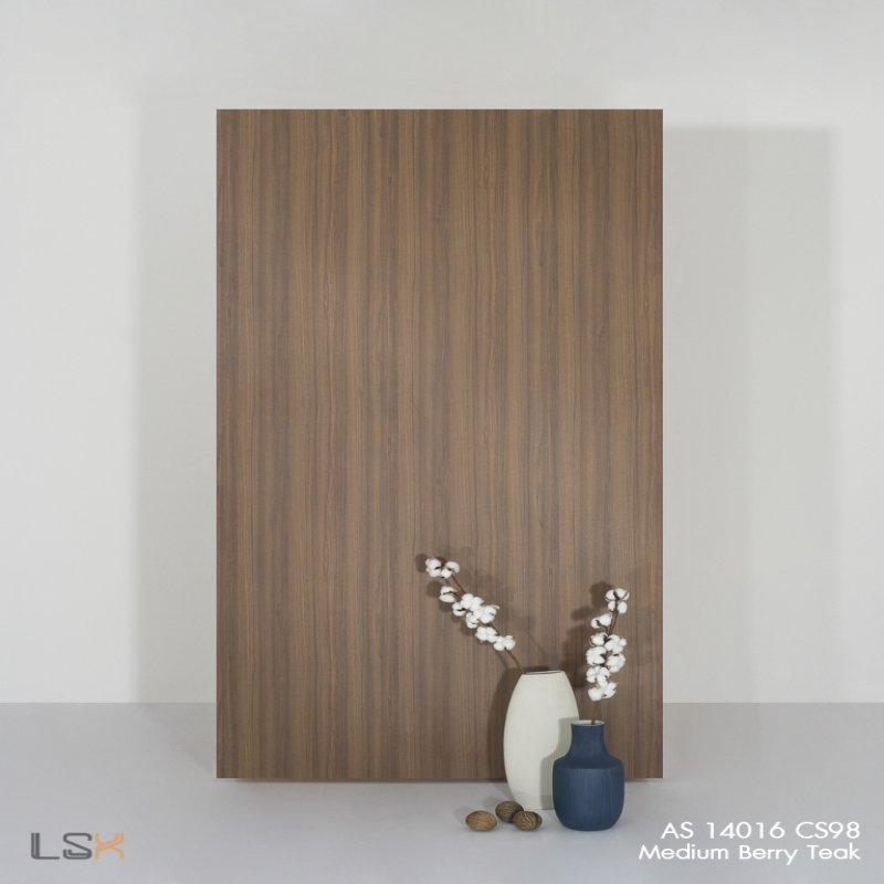 แผ่นลามิเนต สี Medium Berry Teak ผิวไม้