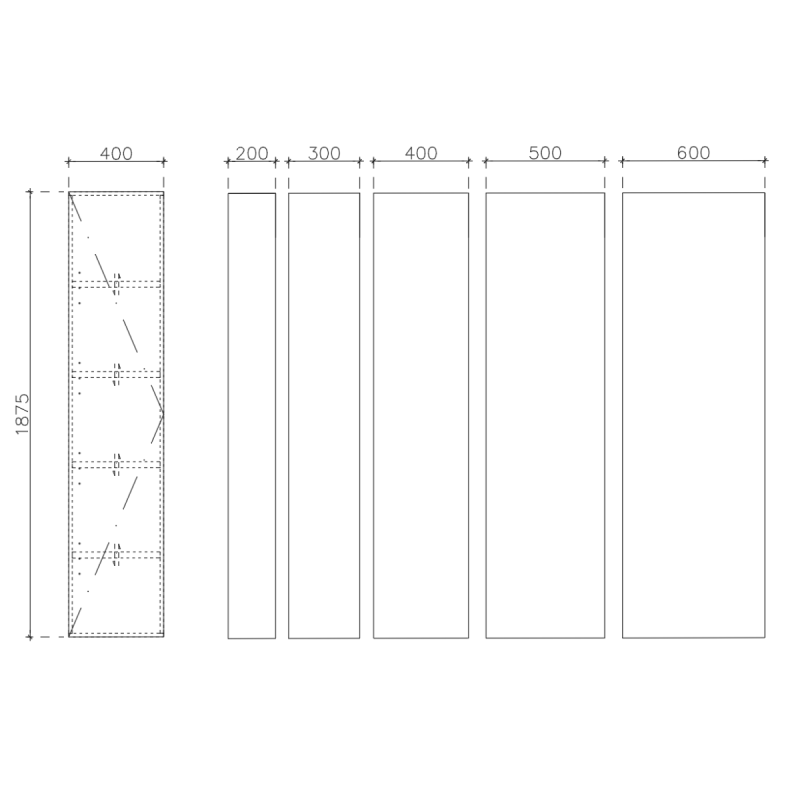 โครงตู้สำเร็จรูป ฟังก์ชั่น B  ขนาด 400 x 1875 x 300 มม.