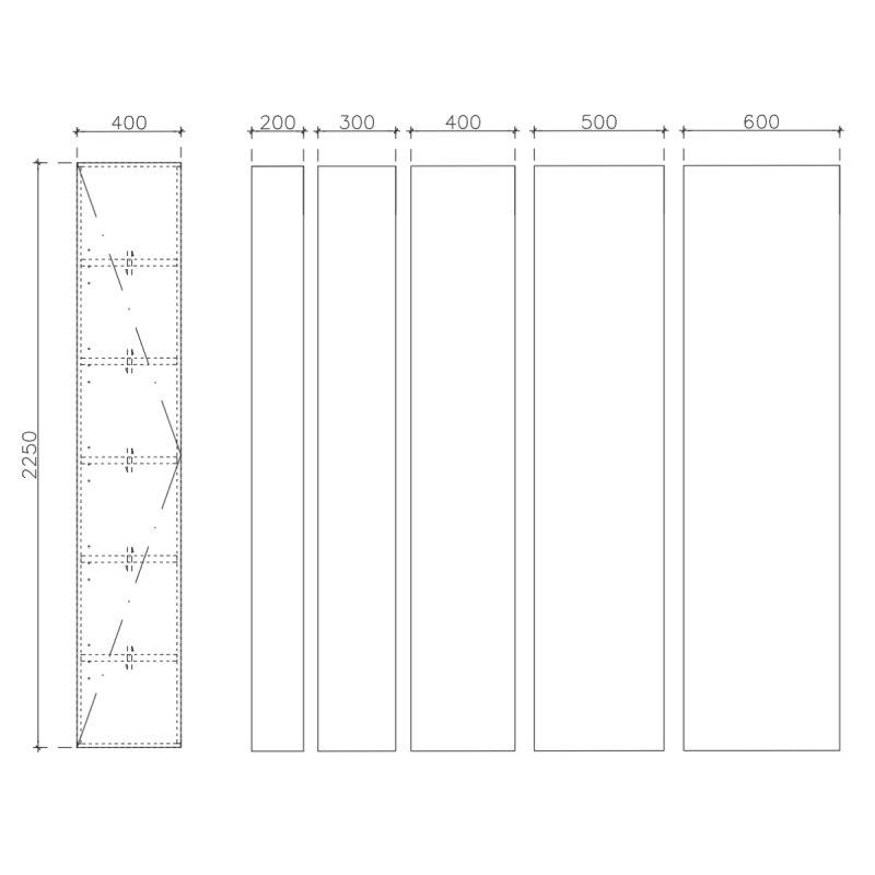 โครงตู้สำเร็จรูป ฟังก์ชั่น B ขนาด 400x2250x400 มม. LED