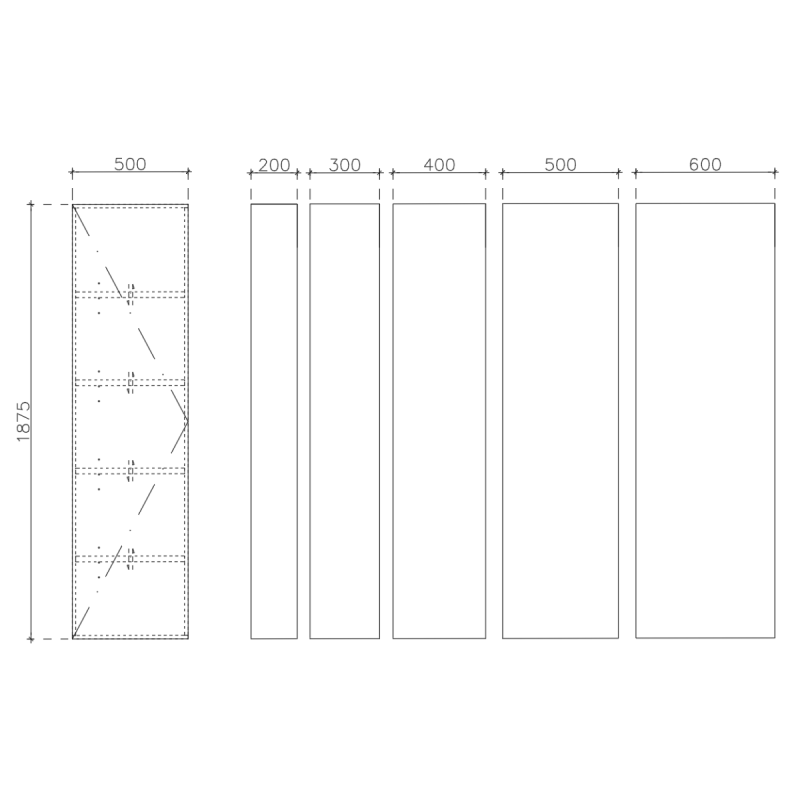 โครงตู้สำเร็จรูป ฟังก์ชั่น B ขนาด 500 x 1875 x 400 มม.