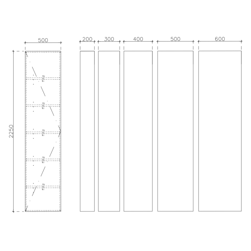 โครงตู้สำเร็จรูป ฟังก์ชั่น B ขนาด 500 x 2250 x 600 มม. LED