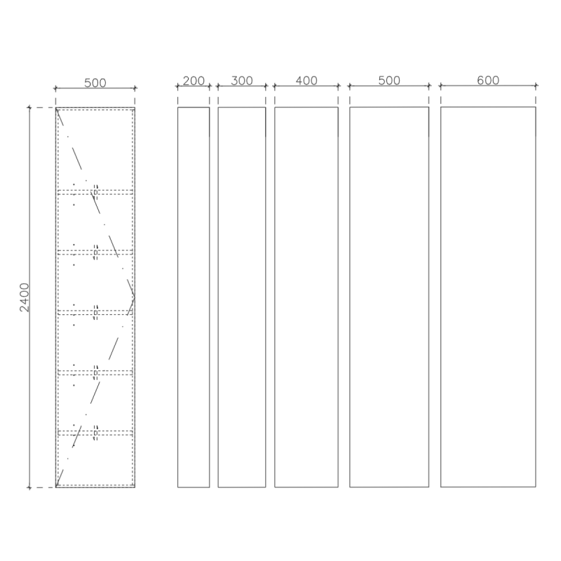 โครงตู้สำเร็จรูป ฟังก์ชั่น B ขนาด 500 x 2400 x 600 มม. LED
