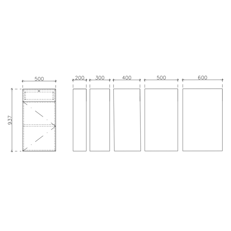 โครงตู้สำเร็จรูป ฟังก์ชั่น F ขนาด 500 x 937 x 600 มม.
