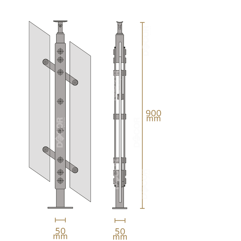 ชุดราวกันตกสแตนเลสล้วน แบบเสา S04 + กระจกเทมเปอร์ เขียว/ใส 10 มิล