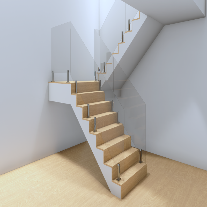 ชุดราวกันตกกระจก + เสาสั้นหนีบกระจก (กระจกเทมเปอร์ เขียว/ใส 10 มิล) 