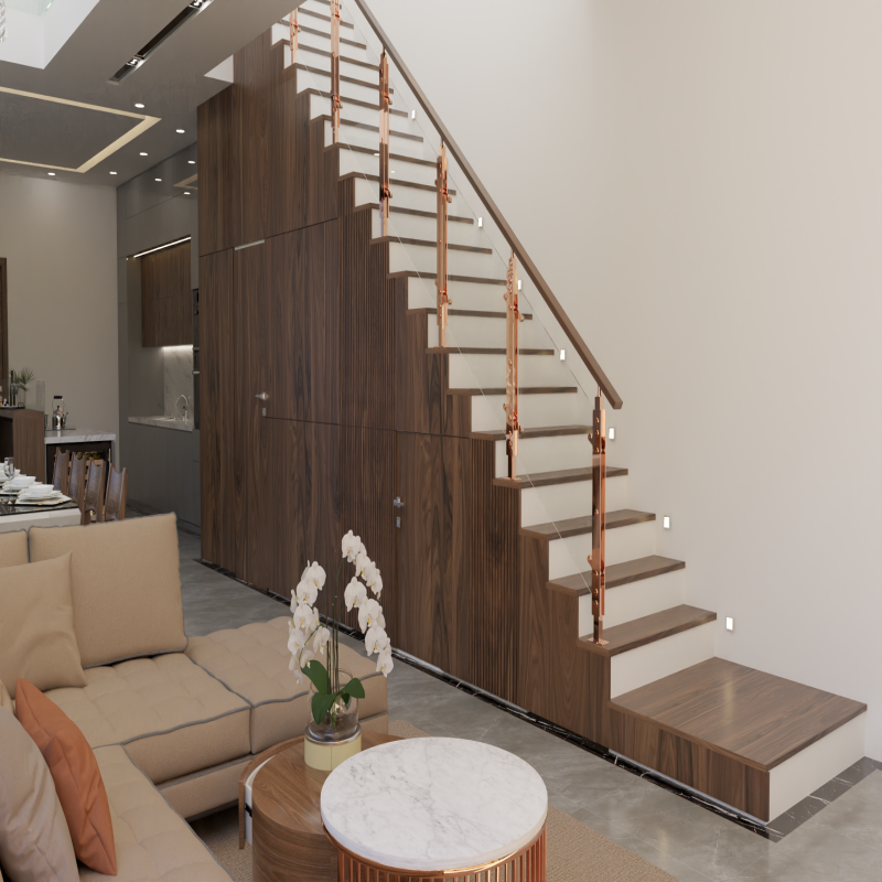 ชุดราวกันตกสแตนเลสล้วน แบบเสา S04 + กระจกเทมเปอร์ เขียว/ใส 10 มิล