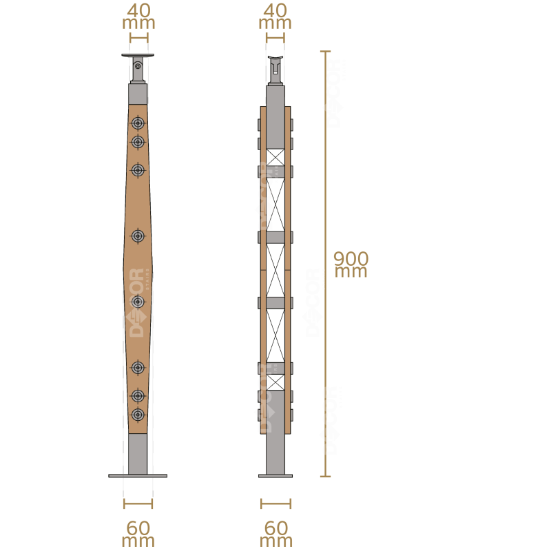 ชุดราวกันตกสแตนเลสประกอบไม้ แบบเสา W06 + เส้นกันตกสแตนเลส
