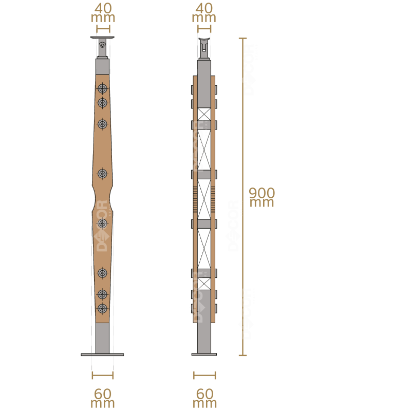 ชุดราวกันตกสแตนเลสประกอบไม้ แบบเสา W05 + เส้นกันตกสแตนเลส