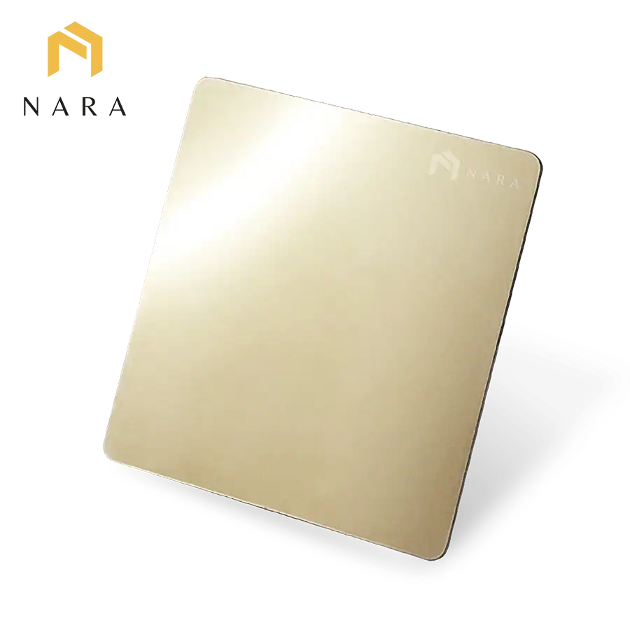 แผ่นสแตนเลสสีไวท์โกลด์ ผิวเงา (Super Mirror)