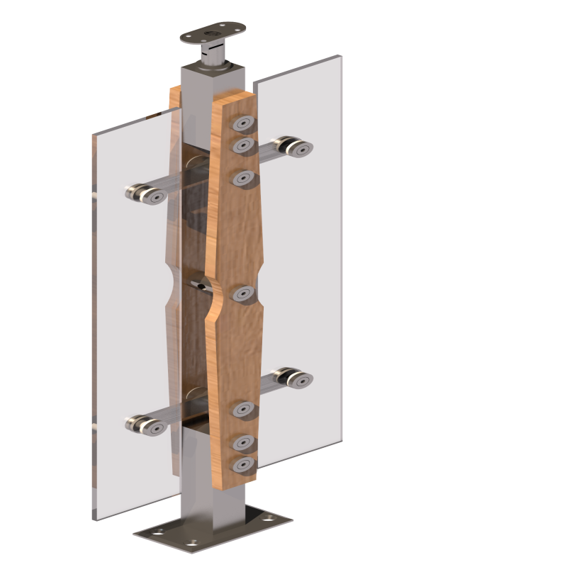 ชุดราวกันตกสแตนเลสประกอบไม้ แบบเสา W05 + กระจกเทมเปอร์ เขียว/ใส 10 มิล 