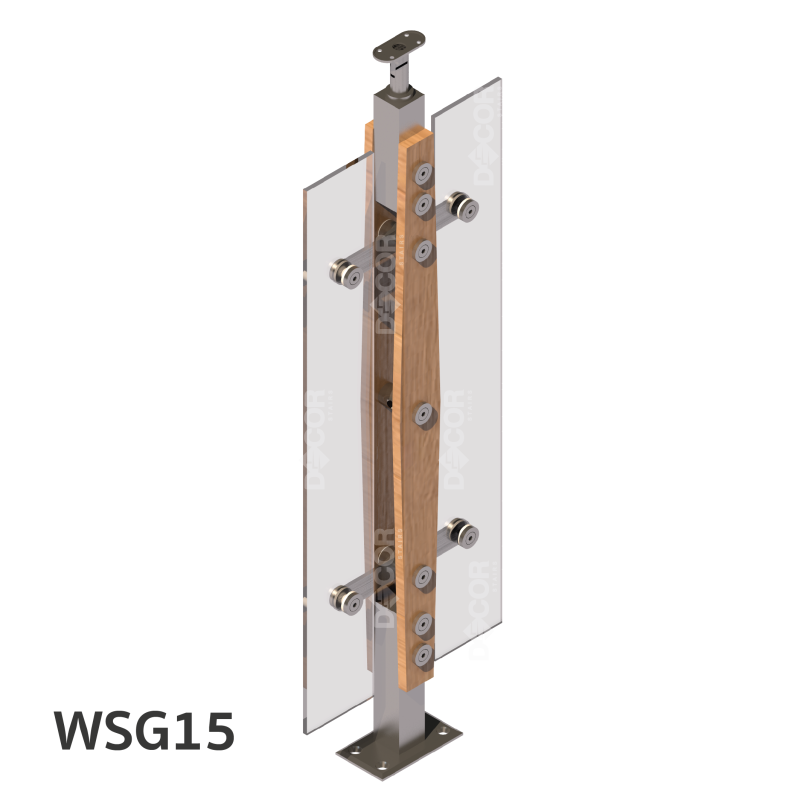 ชุดราวกันตกสแตนเลสประกอบไม้ แบบเสา W06 + กระจกเทมเปอร์ เขียว/ใส 10 มิล