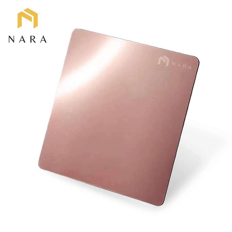 แผ่นสแตนเลสสีพิงค์โกลด์ ผิวเงา (Super Mirror)