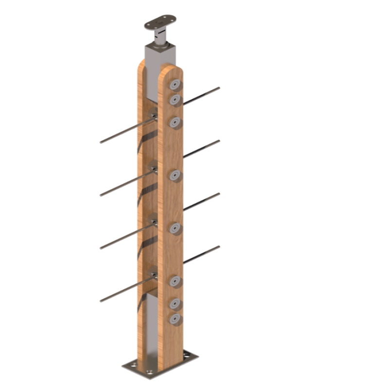 ชุดราวกันตกสแตนเลสประกอบไม้ แบบเสา W02 + เส้นกันตกสแตนเลส