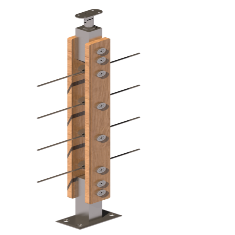 ชุดราวกันตกสแตนเลสประกอบไม้ แบบเสา W03 + เส้นกันตกสแตนเลส