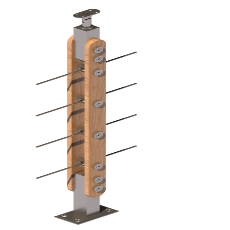 ชุดราวกันตกสแตนเลสประกอบไม้ แบบเสา W01 + เส้นกันตกสแตนเลส