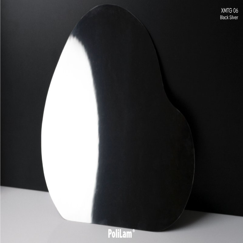 แผ่นลามิเนต สี Black Silver ลวดลายโลหะ ผิวเงา